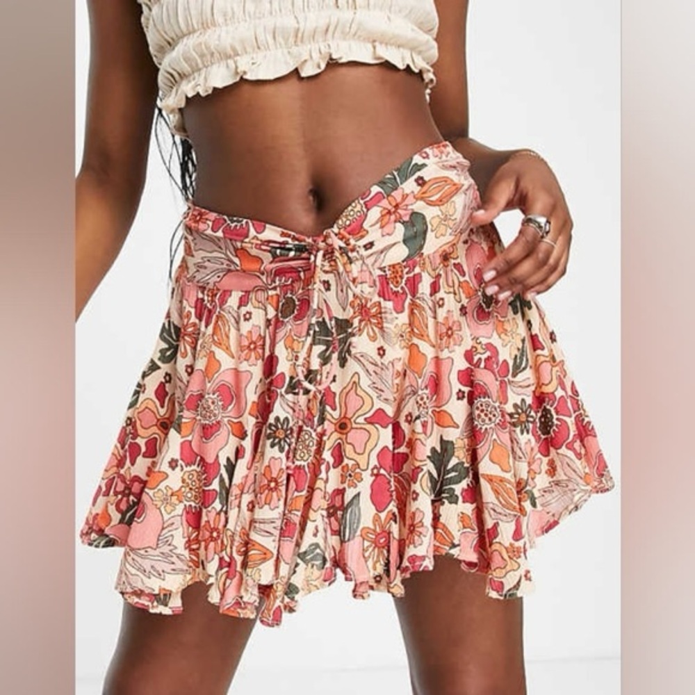 Free People Ellie Mini Skort Pink Floral NWT